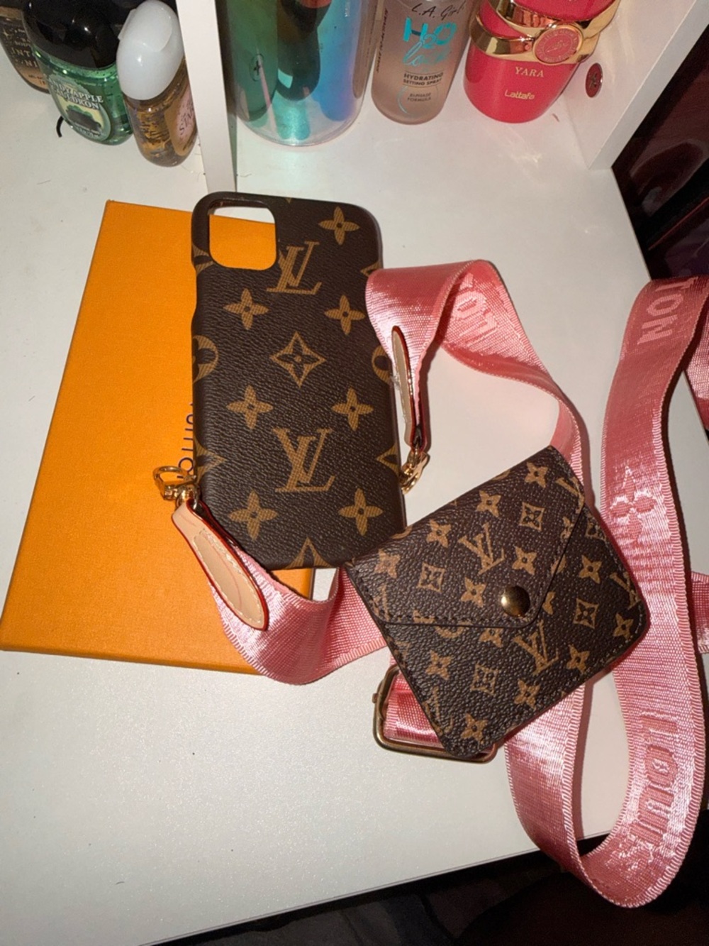 Phone Case & Pouch with Pink Strap